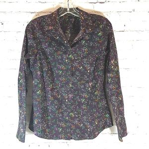 Eddie Bauer Stretch No Wrinkle Floral Button Down Shirt Blouse Small